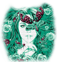 Woman.Butterflies.Roses.Fantasy - KittyKatLuv65 - δωρεάν png