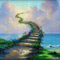 landscape image sea mer meer water landschaft paysage  ocean summer ete gif anime animated animation stairway - Darmowy animowany GIF