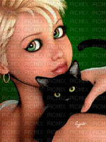 femme avec chat - Gratis geanimeerde GIF