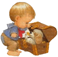 Baby, Junge, Hund, Kiste - Ingyenes animált GIF