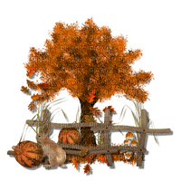 kikkapink deco autumn tree fence bunny - Free PNG