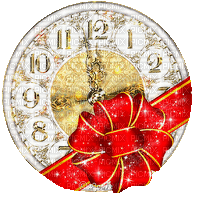 soave deco clock animated new year bow gold red - Besplatni animirani GIF