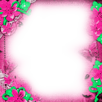 Frame.Flowers.Pink.Green - By KittyKatLuv65 - Free PNG