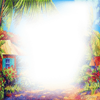 soave frame summer tropical beach house  rainbow - ücretsiz png