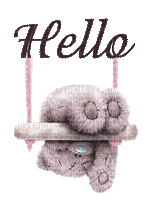 text hello black teddy bear fun mignon swing  letter deco  friends family gif anime animated animation tube