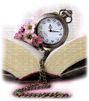 minou book-clock-flower-deco - gratis png