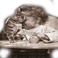 baby and cat cuddels - Free PNG