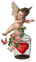 Coeur Rouge Cage Fleur  Ange Vintage:) - png gratuito