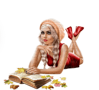 Woman, book, autumn. Leila - Free PNG