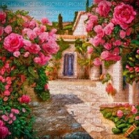 Villa with Pink Roses - PNG gratuit