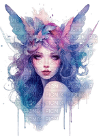 watercolor blue purple pastel fairy painting - фрее пнг