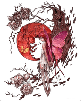 Red Goth Fairy Moon Floral Blah Blah Blah - PNG gratuit