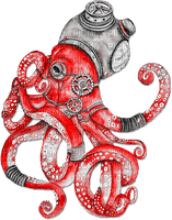 soave deco steampunk octopus black white red - png gratis