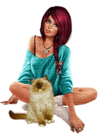 Woman with her cat. Leila - gratis png
