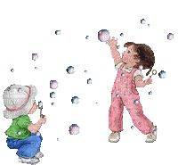 Boy & Girl Blowing Bubbles - Free animated GIF