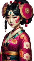 asian woman pink gold teal - 免费PNG