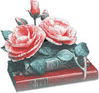 soave deco vintage book flowers rose pink teal - PNG gratuit