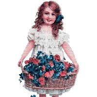 Vintage Girl with flowers basket - Gratis animeret GIF