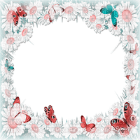 soave frame spring flowers butterfly daisy pink - Free PNG