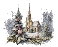hiver, église, winter, church, watercolor - Безплатен анимиран GIF