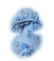 dolceluna woman vintage blue flowers hat roses - PNG gratuit