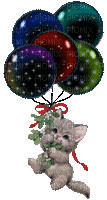 Kitten with Balloons - Free animated GIF