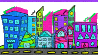 anime animated city pink blue purple - Бесплатный анимированный гифка
