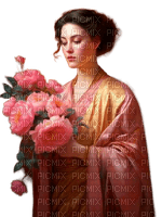 Женщина с  цветами - ücretsiz png