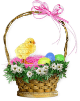 Basket.Eggs.Chick.Flowers.Brown.Yellow.Pink - png gratis