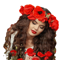 WOMAN POPPY FLOWERS GIF FEMME COQUELICOT