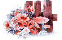 soave deco flowers fence deco mushrooms autumn - PNG gratuit