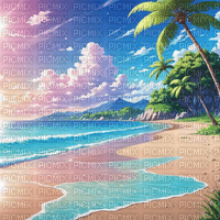 summer beach anime landscape background - 無料png