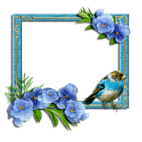 frame-blå-blomma-fågel - ücretsiz png