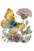 loly33 papillon fleur aquarelle - Free PNG