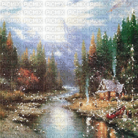 autumn background animated cottage - Free animated GIF