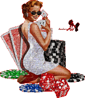 woman playing cards bp - Free animated GIF