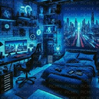 Blue Cyberpunk Inspired Bedroom - bezmaksas png