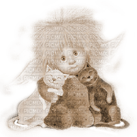 Y.A.M._Angel cats sepia - Free PNG
