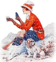 soave woman vintage winter art deco dog christmas - PNG gratuit