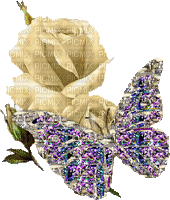 Rosa y mariposa - GIF animado grátis