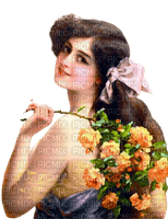 Женщина  с цветами, винтаж - bezmaksas png