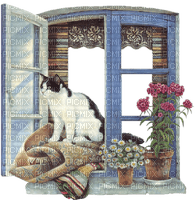 cat window fenster  fenêtre spring printemps frühling primavera весна wiosna tube deco  flower fleur  frame cadre - Free PNG