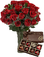 Bouquet of Red Roses & Chocolate - GIF animasi gratis