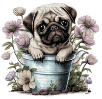 SM3  DOG ANIMAL VINTAGE FLOWER SPRING PNG - Free PNG