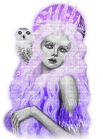 soave woman winter fantasy owl queen  black white - png grátis
