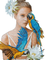 frau, woman, femme, tropical, papagei, bird - PNG gratuit