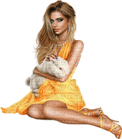 Woman with her rabbit. Easter. Spring. Leila - Free PNG