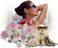 Kaz_Creations Woman Femme Deco Flowers Dog Pup - png grátis