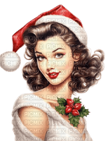 woman red vintage hat christmas - PNG gratuit