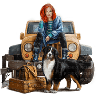 Woman, car, dog. Leila - 免费PNG